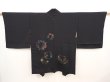 Photo1: 6710T01z550 Vintage Japanese Kimono Silk HAORI Flowers Black (1)