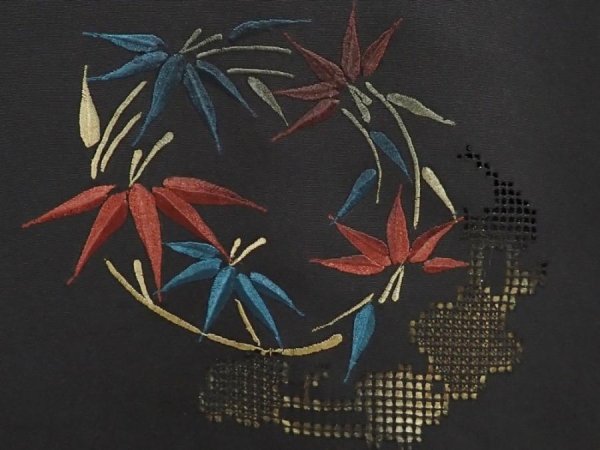 Photo4: 6710T01z550 Vintage Japanese Kimono Silk HAORI Flowers Black (4)