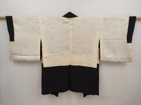 Photo7: 6710T01z550 Vintage Japanese Kimono Silk HAORI Flowers Black (7)