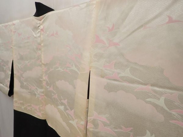 Photo8: 6710T01z550 Vintage Japanese Kimono Silk HAORI Flowers Black (8)