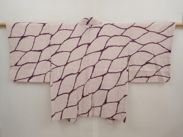 Photo1: 6710T02z520 Vintage Japanese Kimono Silk SHIBORI HAORI  Light lavender (1)