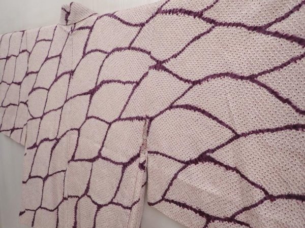 Photo2: 6710T02z520 Vintage Japanese Kimono Silk SHIBORI HAORI  Light lavender (2)