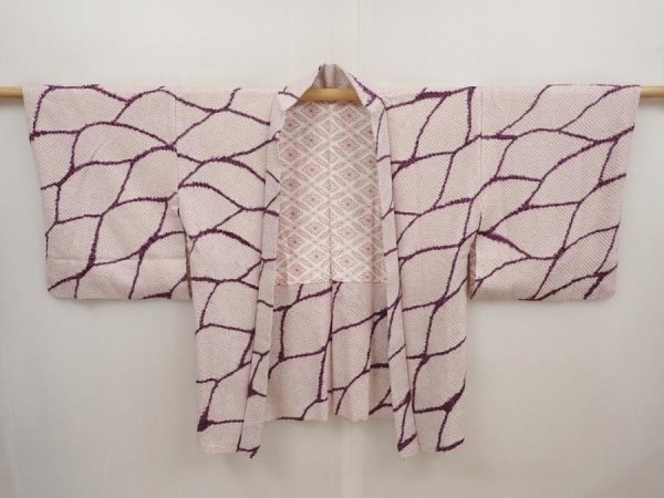 Photo5: 6710T02z520 Vintage Japanese Kimono Silk SHIBORI HAORI  Light lavender (5)