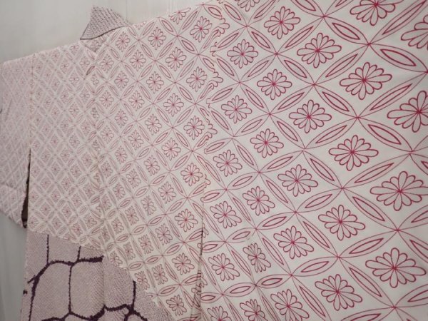 Photo7: 6710T02z520 Vintage Japanese Kimono Silk SHIBORI HAORI  Light lavender (7)