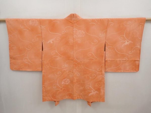 Photo1: 6710T03z580 Vintage Japanese Kimono Silk HAORI Flower Dark coral (1)