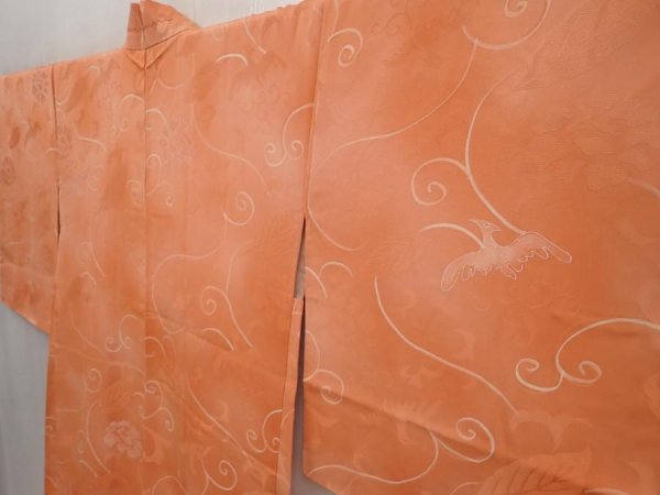 Photo2: 6710T03z580 Vintage Japanese Kimono Silk HAORI Flower Dark coral (2)