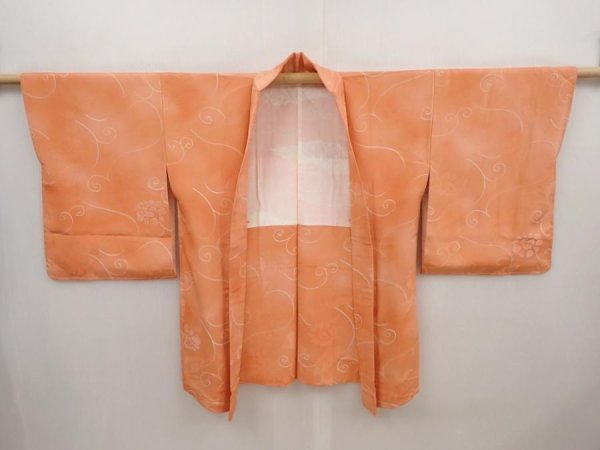 Photo5: 6710T03z580 Vintage Japanese Kimono Silk HAORI Flower Dark coral (5)