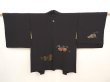 Photo1: 6710T04z560 Vintage Japanese Kimono Silk HAORI Leaf Black (1)