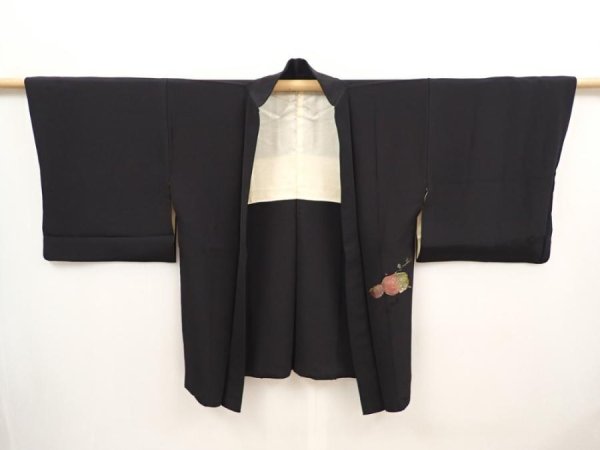 Photo6: 6710T04z560 Vintage Japanese Kimono Silk HAORI Leaf Black (6)