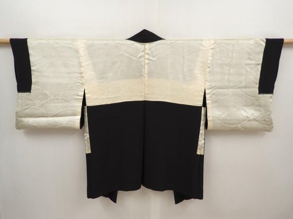 Photo7: 6710T04z560 Vintage Japanese Kimono Silk HAORI Leaf Black (7)
