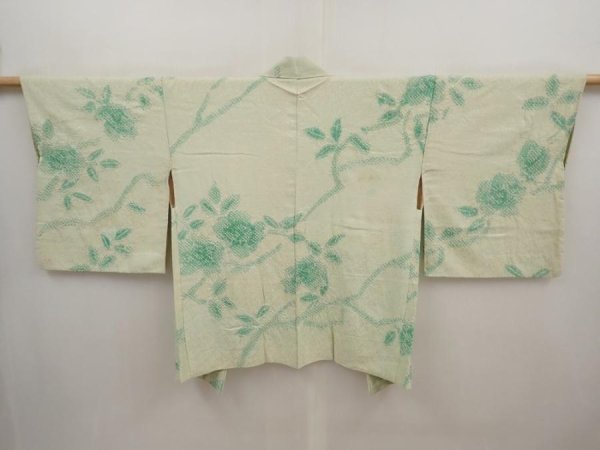 Photo1: 6710T05z440 Vintage Japanese Kimono Silk SHIBORI HAORI Flower Soft green (1)