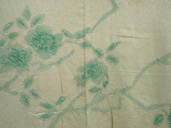 Photo3: 6710T05z440 Vintage Japanese Kimono Silk SHIBORI HAORI Flower Soft green (3)