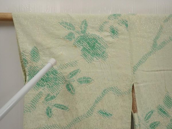 Photo5: 6710T05z440 Vintage Japanese Kimono Silk SHIBORI HAORI Flower Soft green (5)