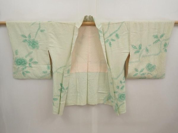 Photo7: 6710T05z440 Vintage Japanese Kimono Silk SHIBORI HAORI Flower Soft green (7)
