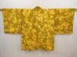 Photo1: 6710T06z520 Vintage Japanese Kimono Silk HAORI Flower Dark yellow (1)