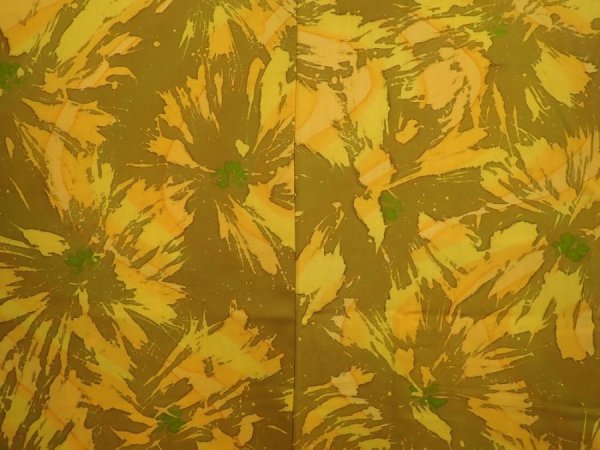 Photo3: 6710T06z520 Vintage Japanese Kimono Silk HAORI Flower Dark yellow (3)