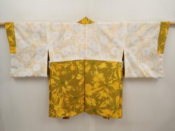Photo6: 6710T06z520 Vintage Japanese Kimono Silk HAORI Flower Dark yellow (6)