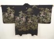 Photo1: 6713T01z670 Vintage Japanese Kimono Silk HAORI Trees Black (1)