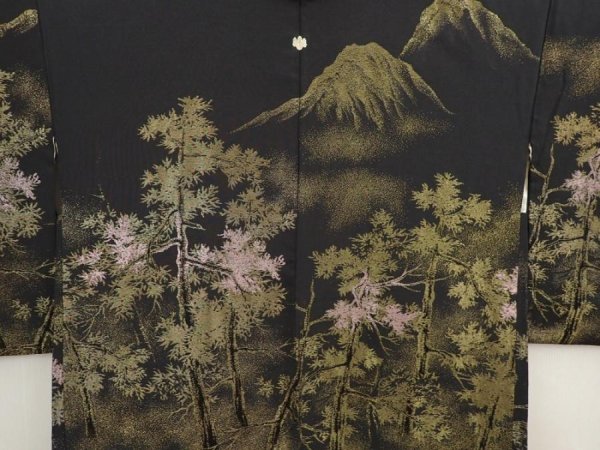 Photo3: 6713T01z670 Vintage Japanese Kimono Silk HAORI Trees Black (3)