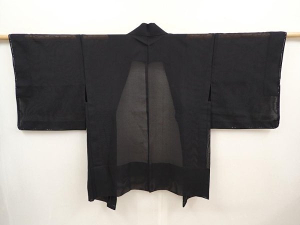 Photo1: 6713T02z250 Vintage Japanese Kimono Silk See through HAORI Plain Black (1)