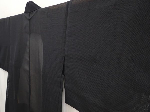 Photo2: 6713T02z250 Vintage Japanese Kimono Silk See through HAORI Plain Black (2)