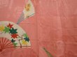 Photo3: 6713T04z490 Vintage Japanese Kimono Silk HAORI Folding fan Coral pink (3)
