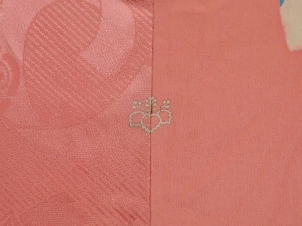 Photo6: 6713T04z490 Vintage Japanese Kimono Silk HAORI Folding fan Coral pink (6)