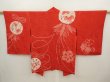 Photo1: 6713T05z370 Antique Japanese Kimono Silk HAORI Flowers Red (1)