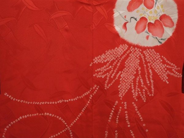 Photo3: 6713T05z370 Antique Japanese Kimono Silk HAORI Flowers Red (3)