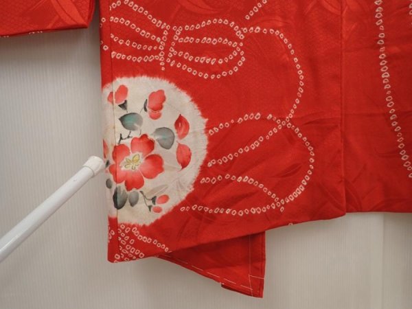 Photo7: 6713T05z370 Antique Japanese Kimono Silk HAORI Flowers Red (7)