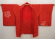 Photo8: 6713T05z370 Antique Japanese Kimono Silk HAORI Flowers Red (8)