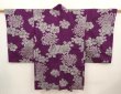 Photo1: 6713T06z430 Vintage Japanese Kimono Silk MEISEN HAORI Purple (1)