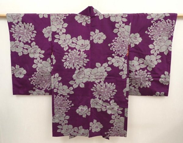 Photo1: 6713T06z430 Vintage Japanese Kimono Silk MEISEN HAORI Purple (1)