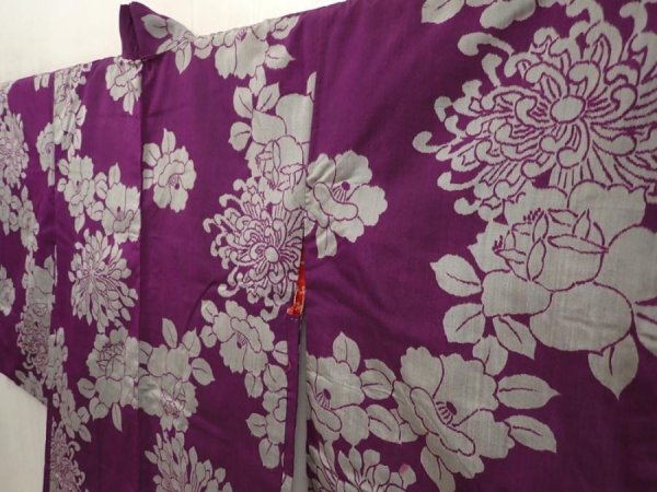 Photo2: 6713T06z430 Vintage Japanese Kimono Silk MEISEN HAORI Purple (2)