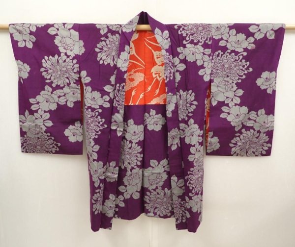 Photo6: 6713T06z430 Vintage Japanese Kimono Silk MEISEN HAORI Purple (6)
