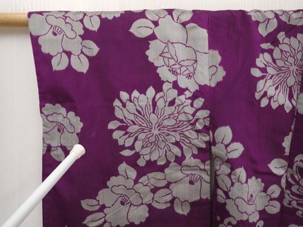 Photo7: 6713T06z430 Vintage Japanese Kimono Silk MEISEN HAORI Purple (7)