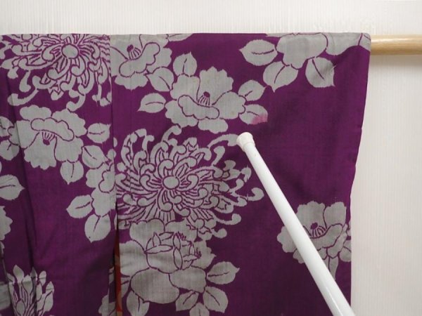 Photo8: 6713T06z430 Vintage Japanese Kimono Silk MEISEN HAORI Purple (8)