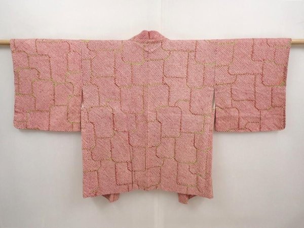Photo1: 6713T10z480 Vintage Japanese Kimono Silk SHIBORI HAORI  Wine red (1)