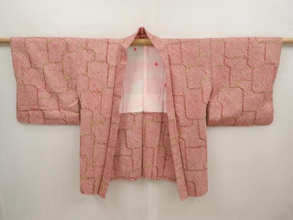Photo5: 6713T10z480 Vintage Japanese Kimono Silk SHIBORI HAORI  Wine red (5)