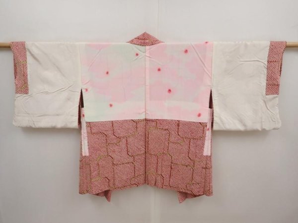 Photo6: 6713T10z480 Vintage Japanese Kimono Silk SHIBORI HAORI  Wine red (6)