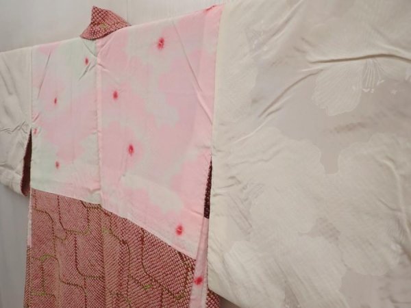 Photo7: 6713T10z480 Vintage Japanese Kimono Silk SHIBORI HAORI  Wine red (7)