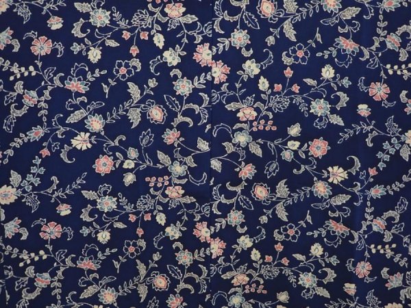 Photo3: 6713T11z400 Vintage Japanese Kimono Silk HAORI Flowers Navy (3)