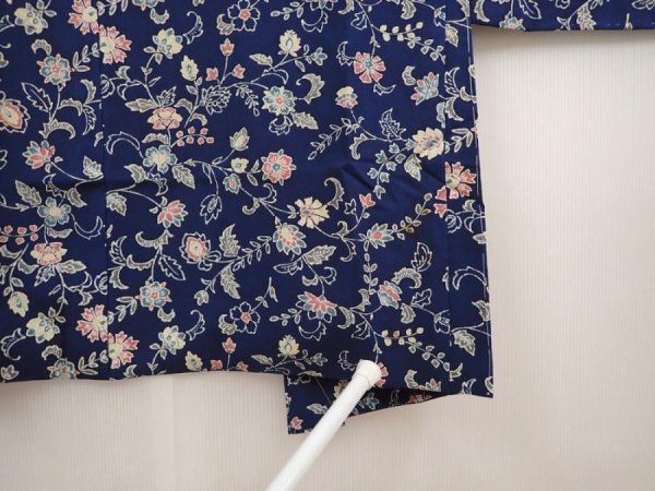 Photo5: 6713T11z400 Vintage Japanese Kimono Silk HAORI Flowers Navy (5)