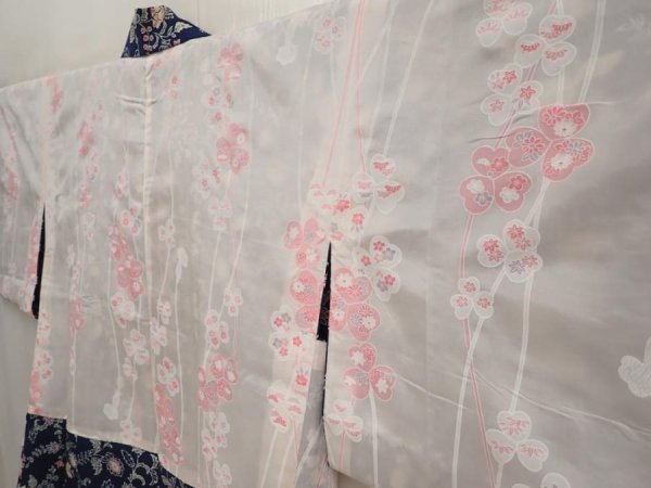 Photo8: 6713T11z400 Vintage Japanese Kimono Silk HAORI Flowers Navy (8)
