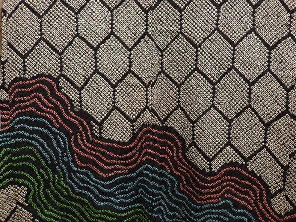 Photo3: 6713T12z590 Vintage Japanese Kimono Silk SHIBORI HAORI  Black (3)