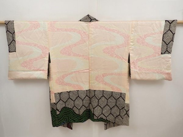 Photo6: 6713T12z590 Vintage Japanese Kimono Silk SHIBORI HAORI  Black (6)