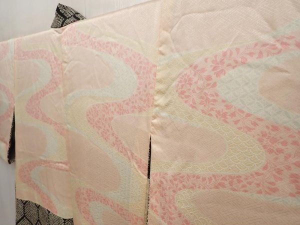 Photo7: 6713T12z590 Vintage Japanese Kimono Silk SHIBORI HAORI  Black (7)