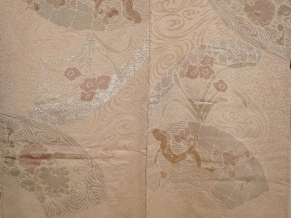 Photo3: 6713T13z830 Vintage Japanese Kimono Silk HAORI Flowers Light brown (3)