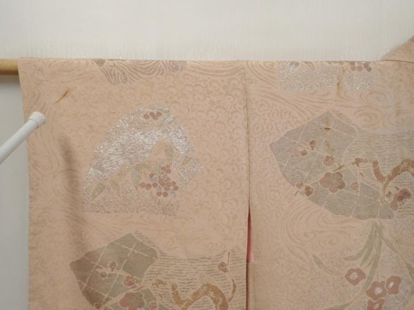 Photo5: 6713T13z830 Vintage Japanese Kimono Silk HAORI Flowers Light brown (5)