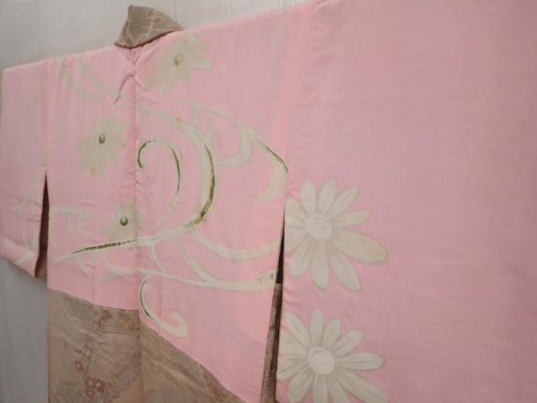 Photo8: 6713T13z830 Vintage Japanese Kimono Silk HAORI Flowers Light brown (8)